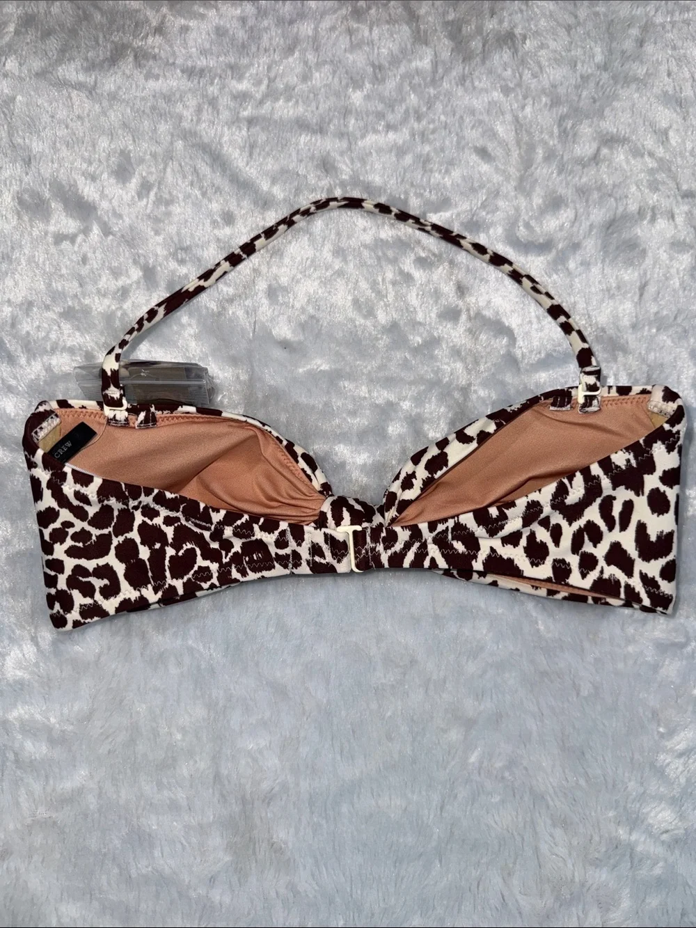 J. Crew Cream and Brown Leopard Knot Bikini Top